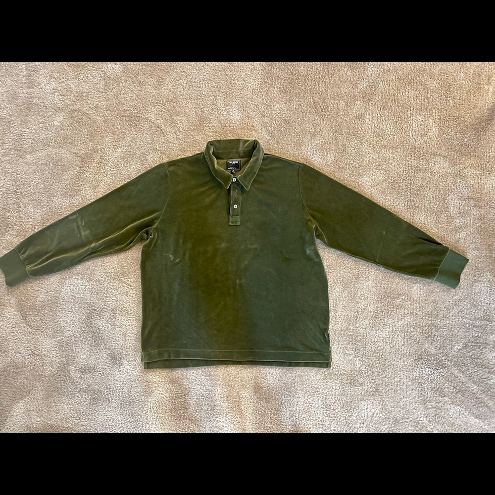 Todd Snyder velour polo in olive green